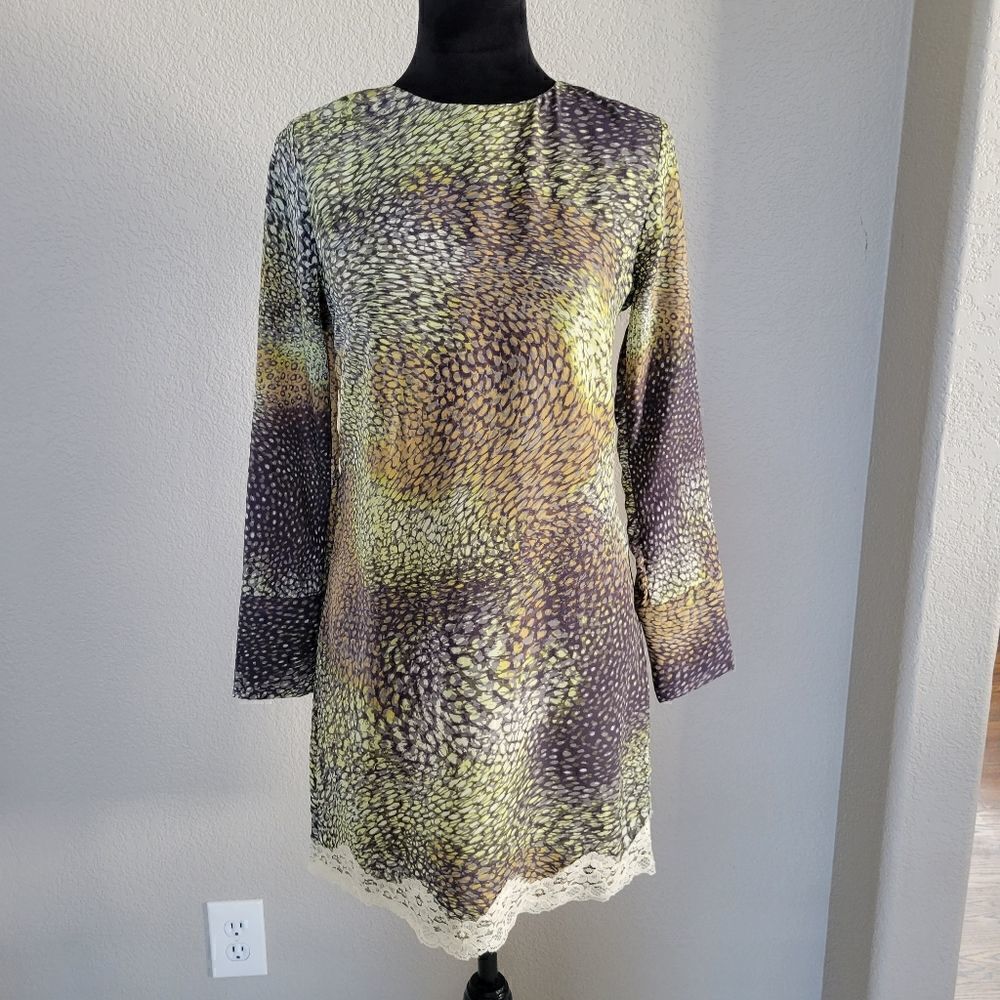 NEW Noshua Print Lace Long Sleeve Mini Dress sz 42 IT 6 US